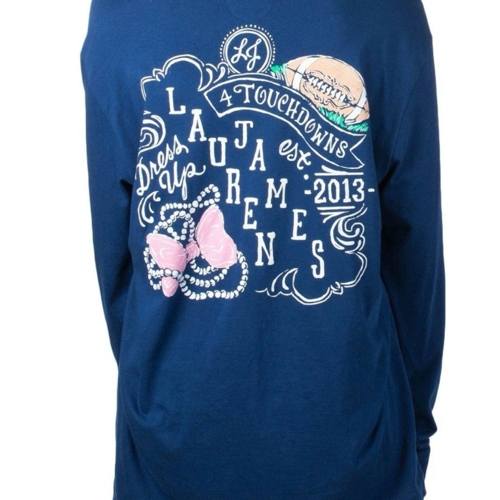 NWT Lauren James Navy Long Sleeve Tee Football Touchdown L